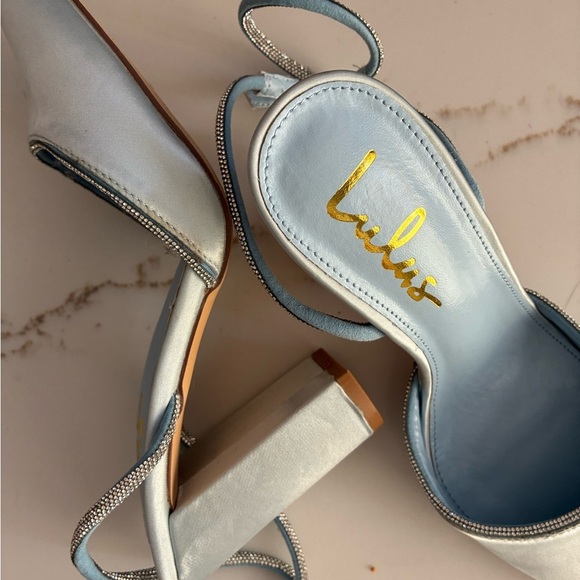 Lulus Chakay Sky Blue Satin Rhinestone Pointed-Toe Ankle-Strap Heels 8.5 new - Picture 9 of 10